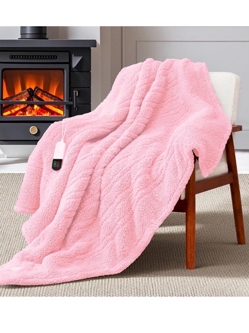 Maeve Pink Plush Sherpa Heated Throw Blanket